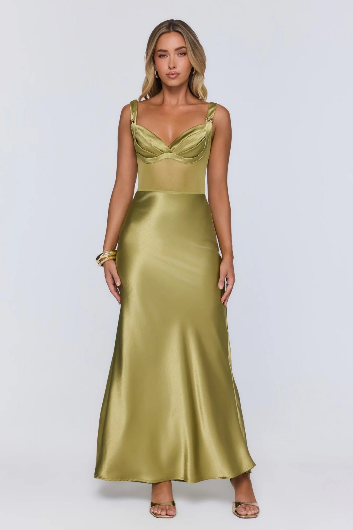 Silk Presence Satin Maxi Dress Olive