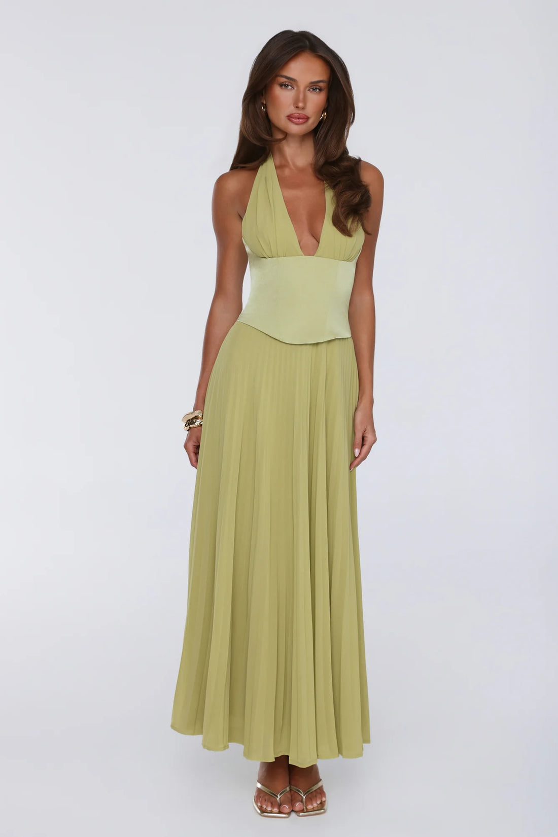 The Secret Waltz Halter Maxi Dress Lime