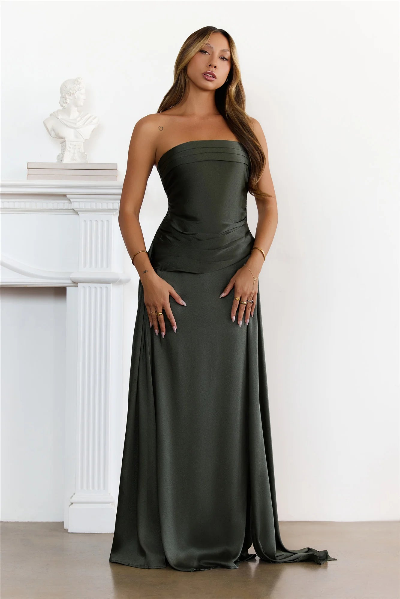 Sugar Cubes Strapless Maxi Dress Olive