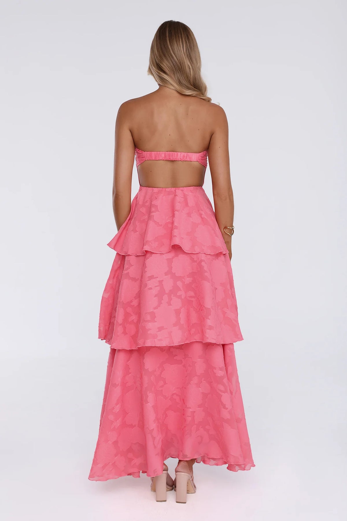 Frost Flare Strapless Maxi Dress Coral