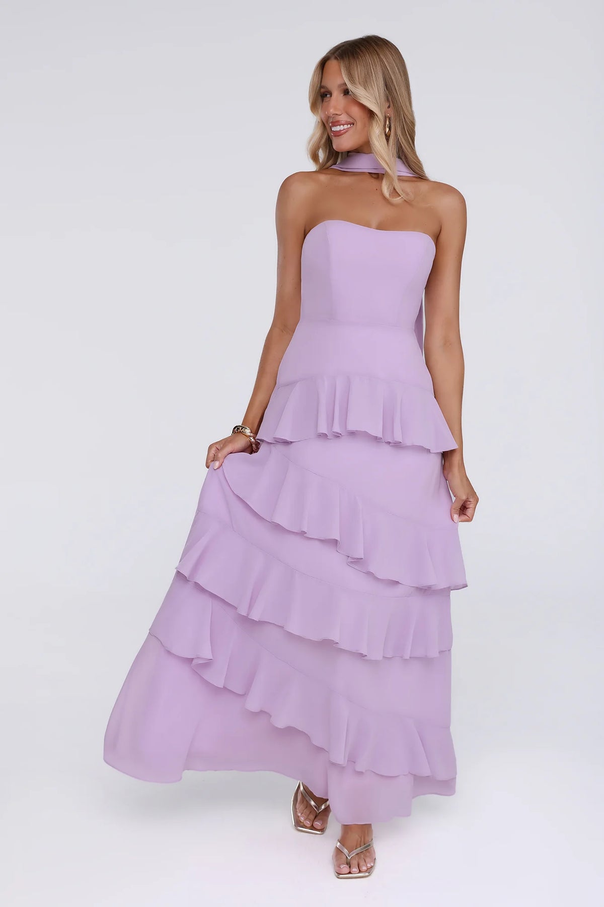 Sunset Reverie Strapless Maxi Dress Lilac