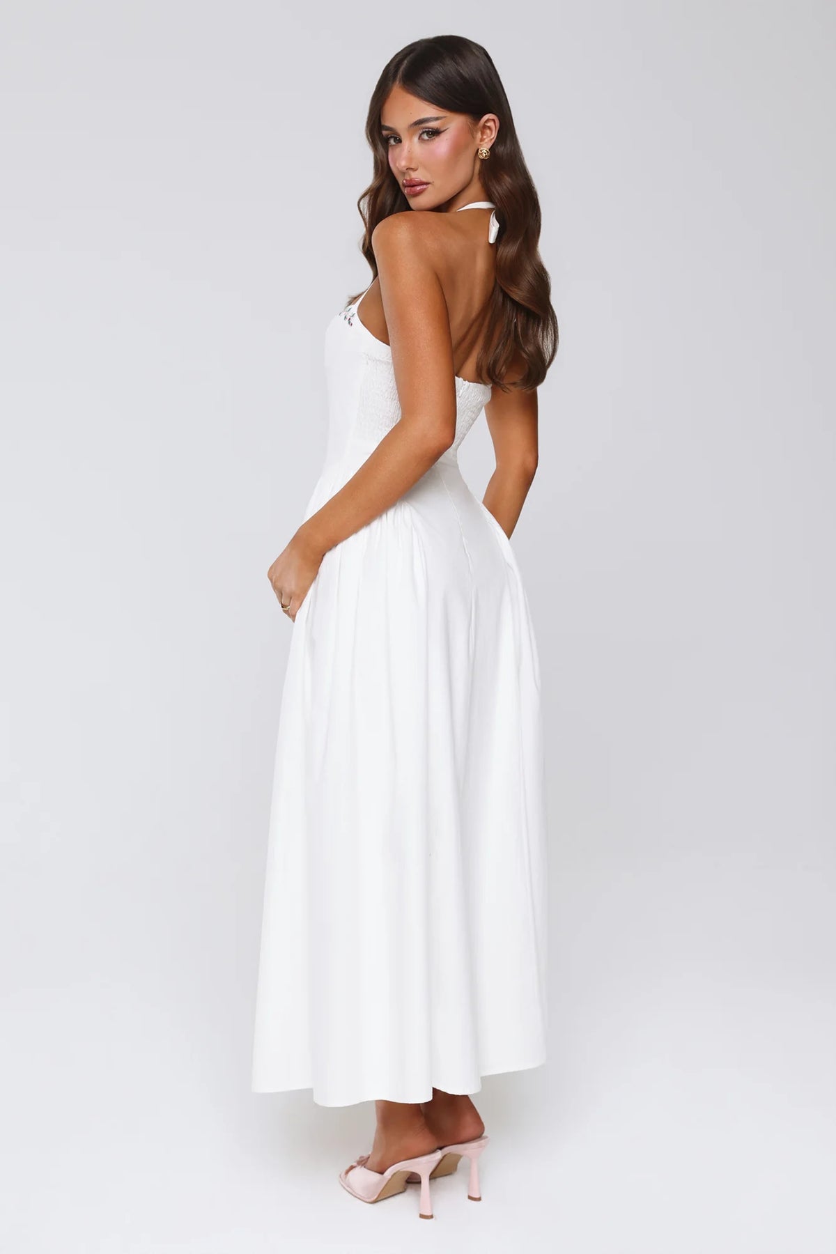 Vintage Fleur Halter Maxi Dress White