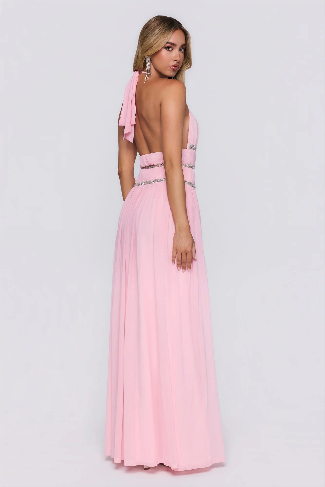 Summer Sparkle Halter Maxi Dress Pink