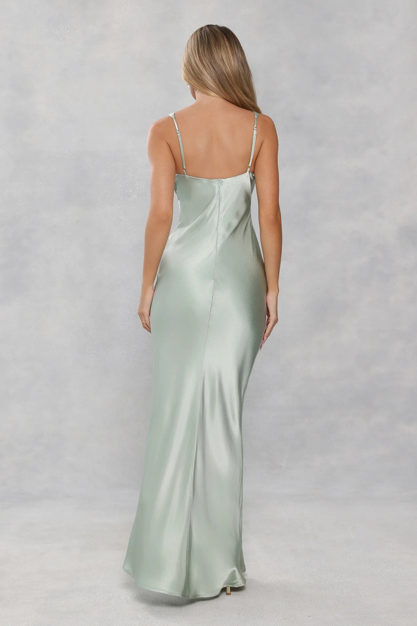 The Isabeau Satin Maxi Dress Sage Green