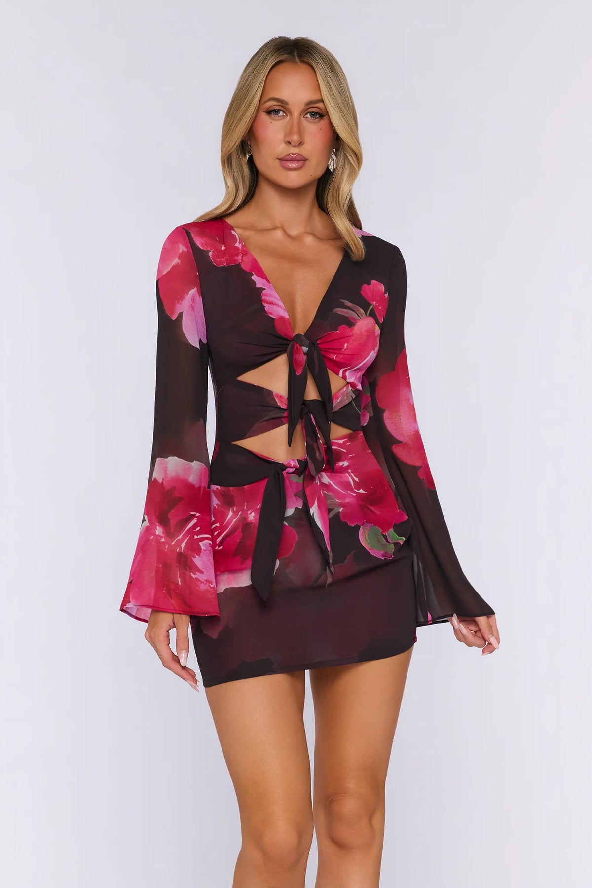 Kissed By Sun Long Sleeve Mini Dress Jardin Floral Print