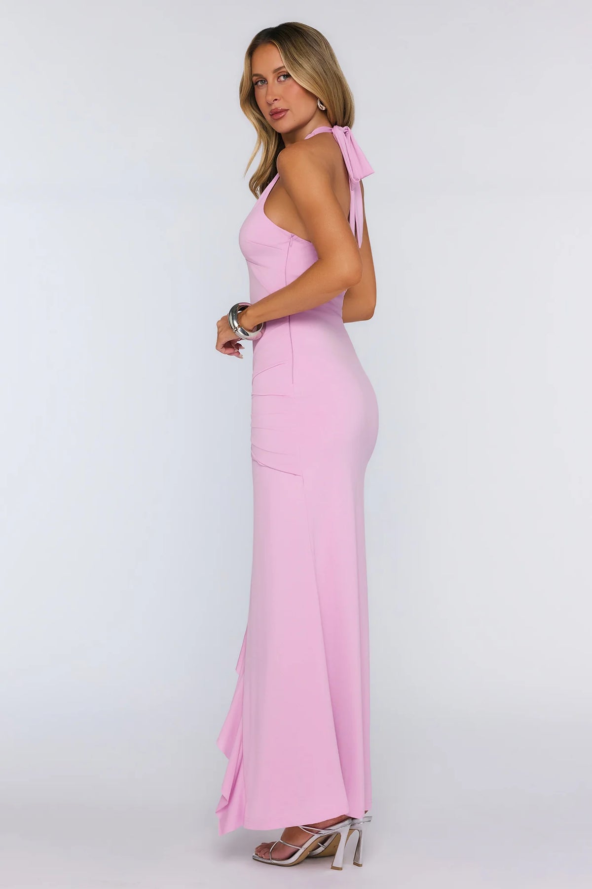 Modern Muse Halter Ruched Maxi Dress Lilac