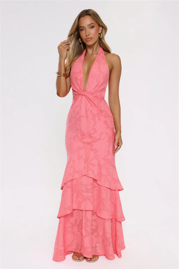 Take The Chance Halter Maxi Dress Coral