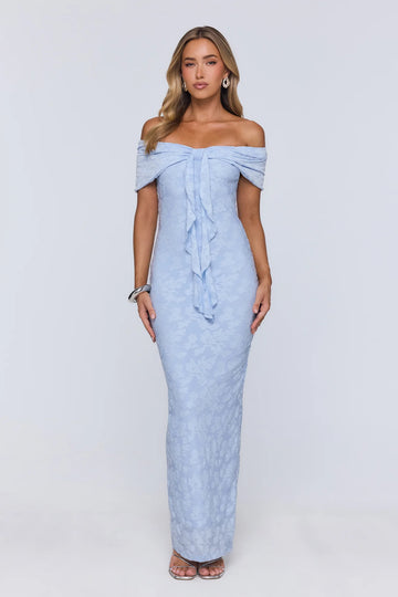 Sunshine Pop Off Shoulder Maxi Dress Blue