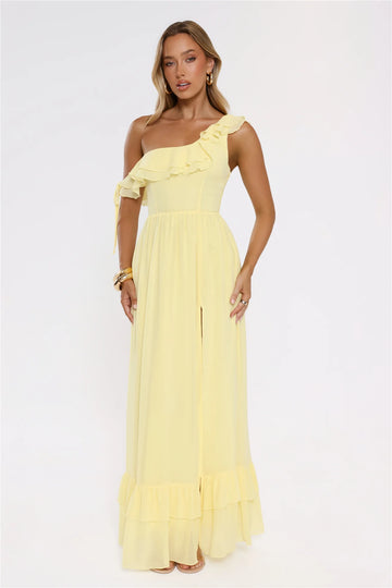 Diamond Horizon Off Shoulder Maxi Dress Lemon