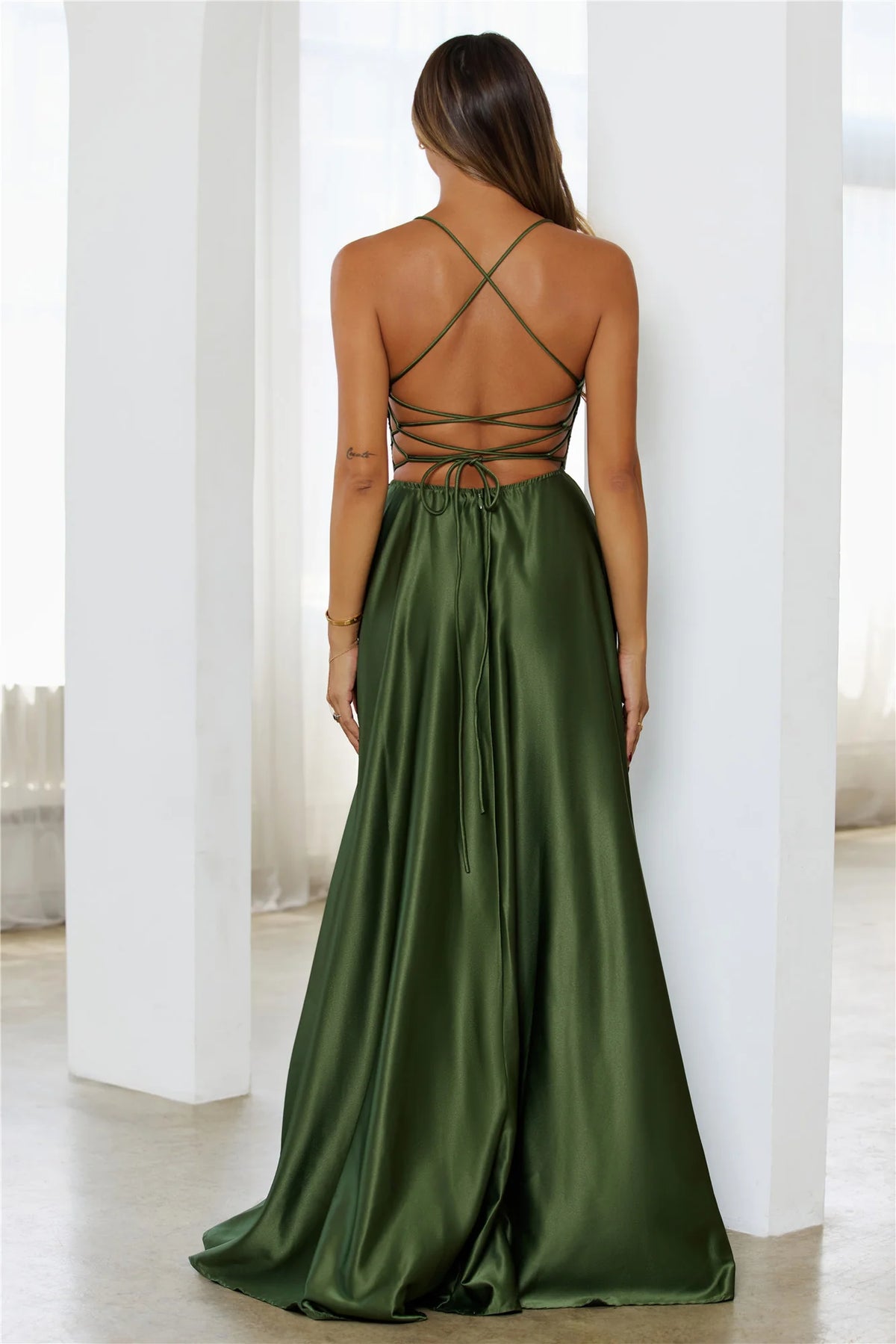 Soft Dressing Satin Maxi Dress Green