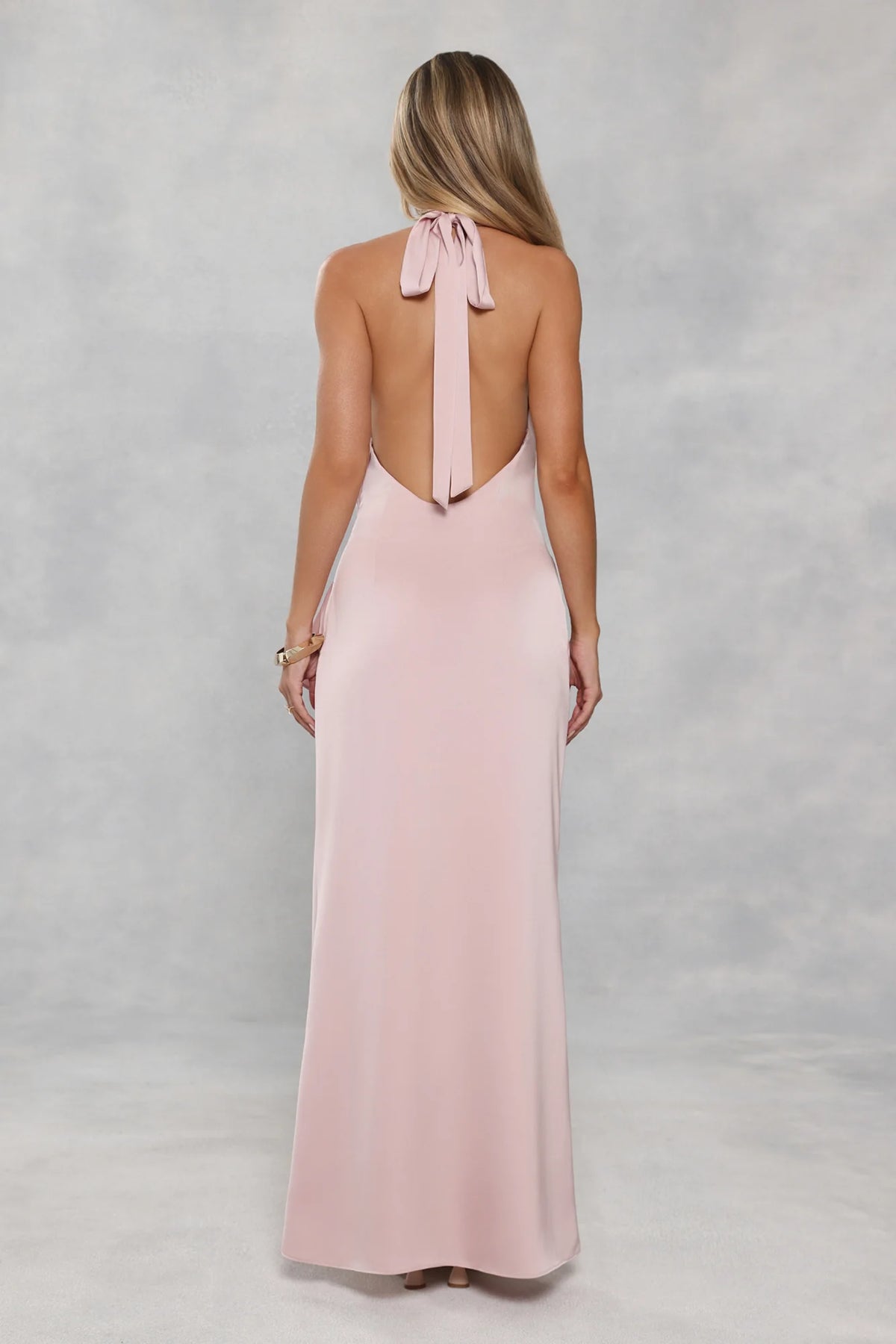 Rosé All Day Halter Satin Maxi Dress Pink