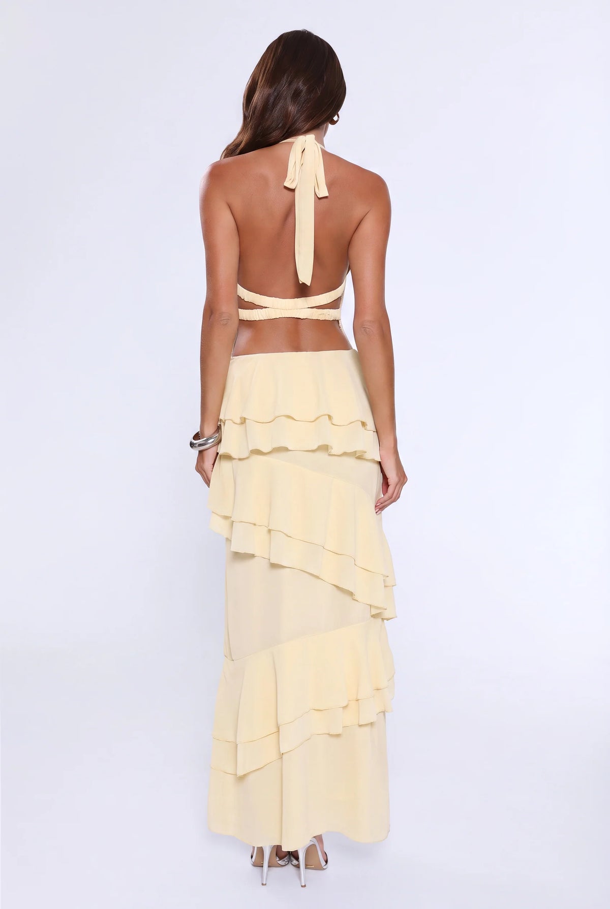 Power Glow Halter Maxi Dress Yellow