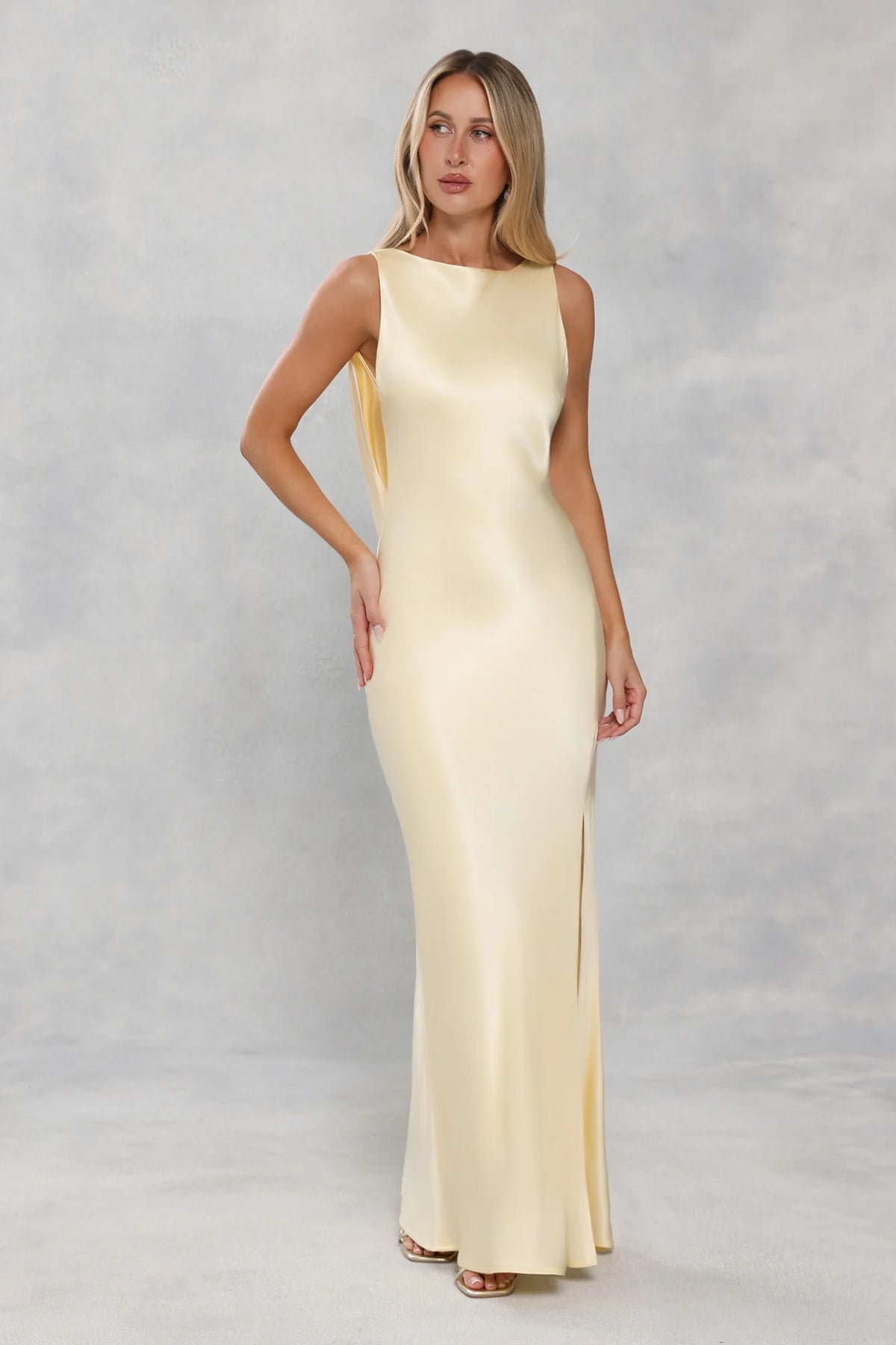The Blaire Backless Satin Maxi Dress Yellow