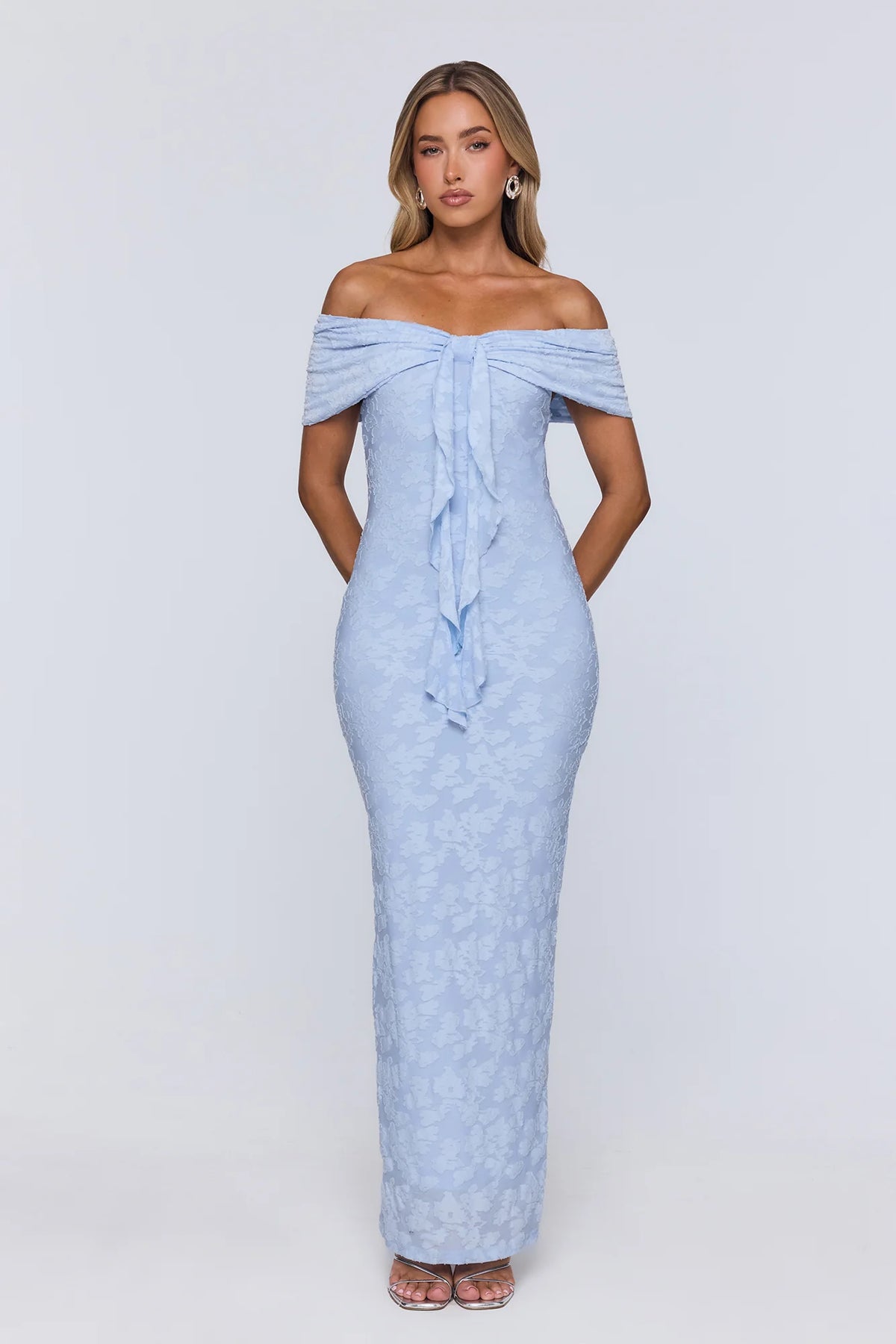 Sunshine Pop Off Shoulder Maxi Dress Blue