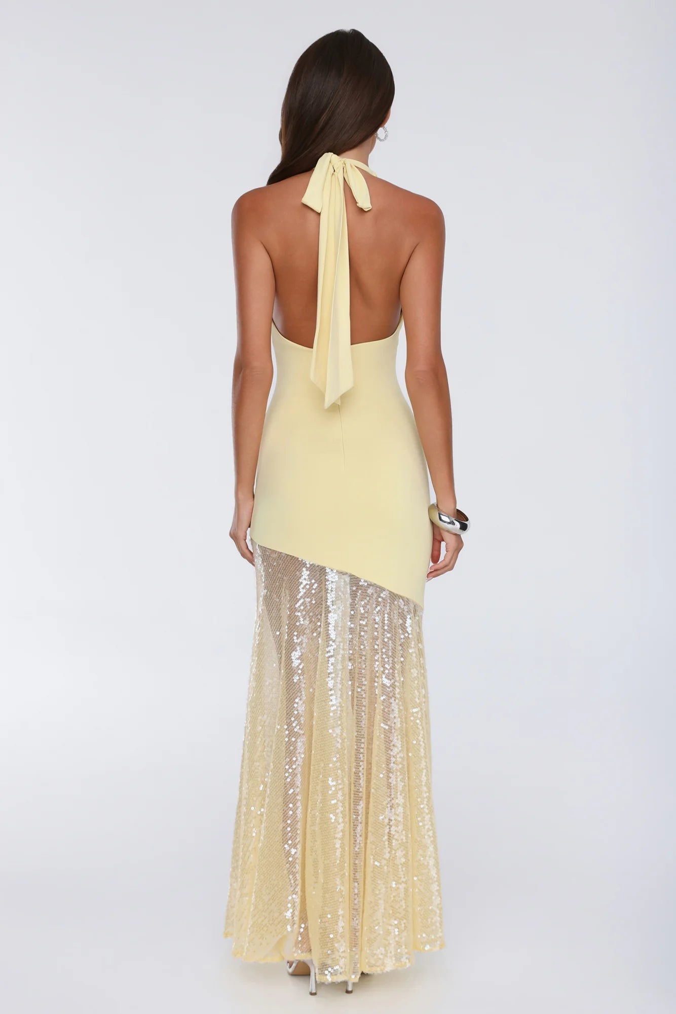 Light Hours Halter Sequin Maxi Dress Lemon