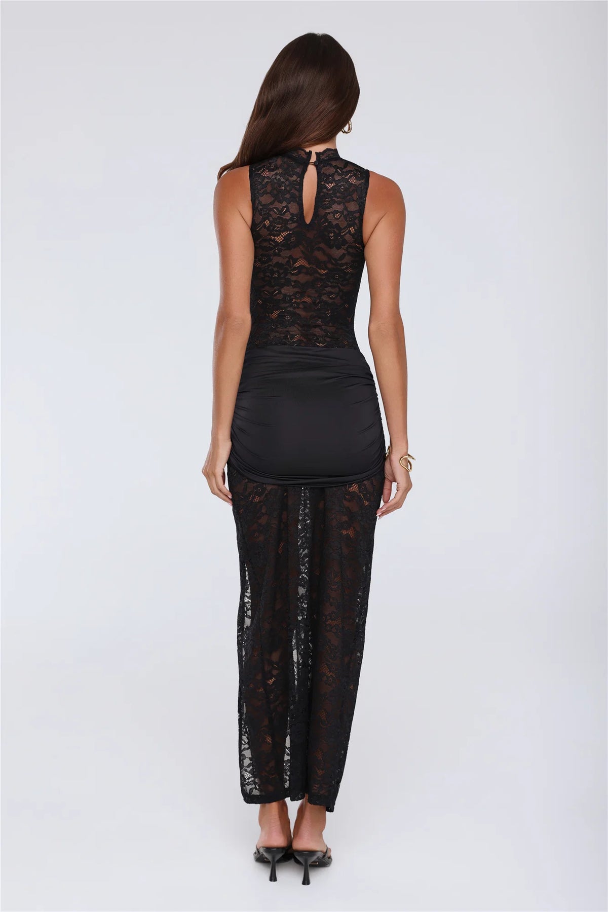 Lush Desire Sheer Lace Maxi Dress Black
