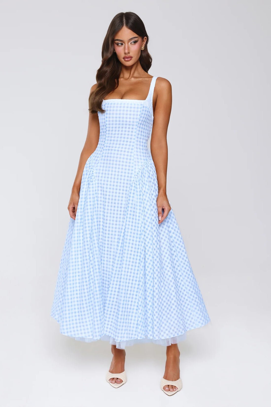 Vintage Vows Gingham Maxi Dress Blue