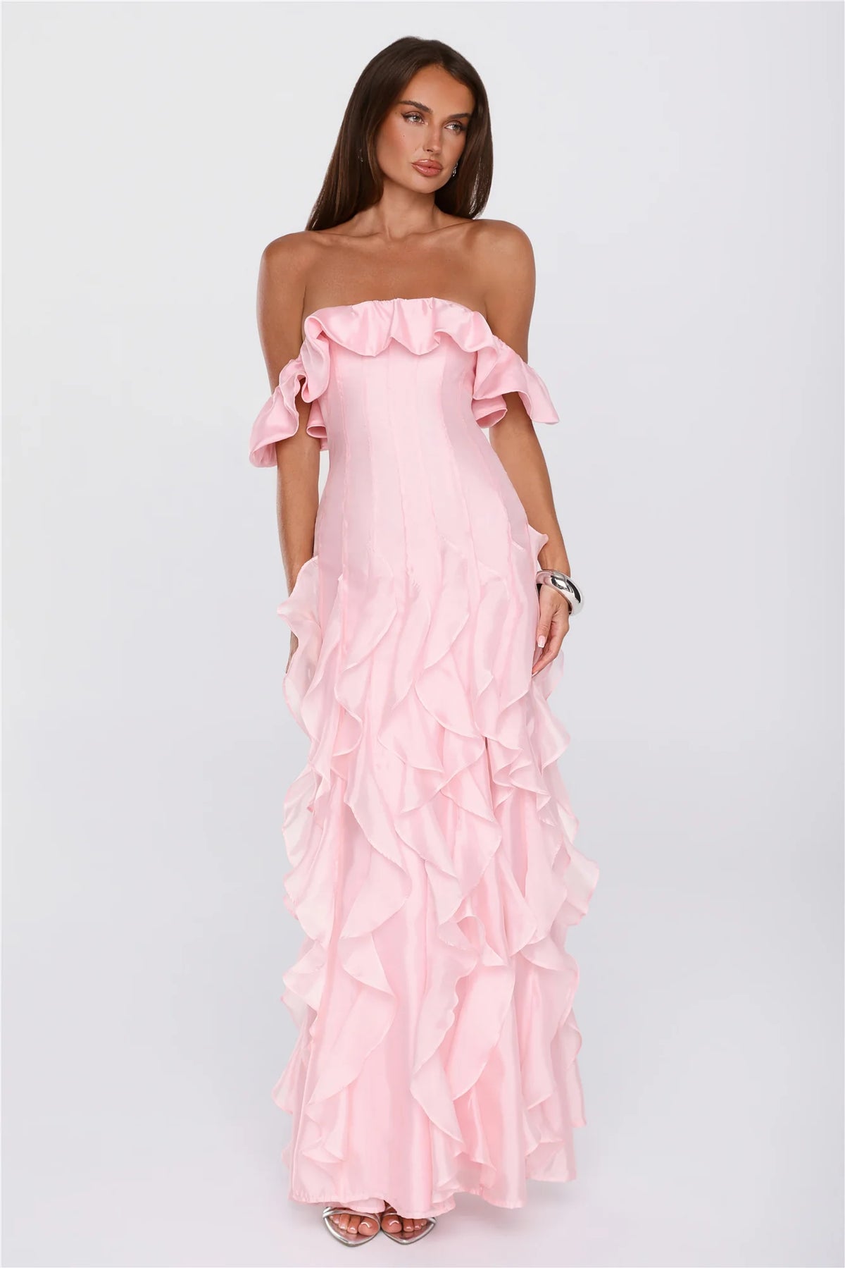 Rooftop Wink Off Shoulder Maxi Dress Pink