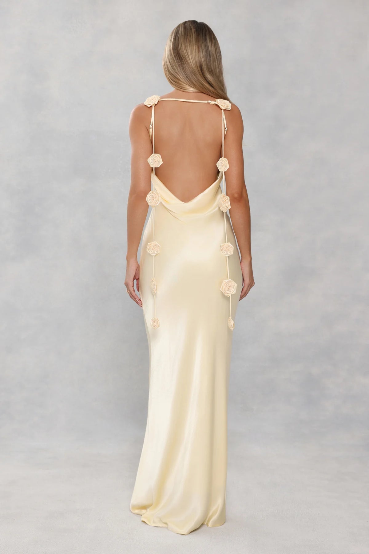 The Flora Satin Maxi Dress Yellow