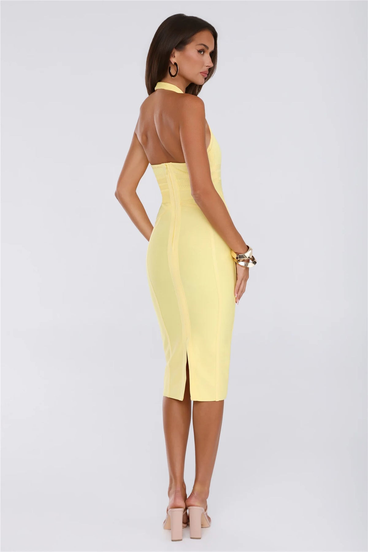 Not Your Girl Bandage Midi Dress Yellow