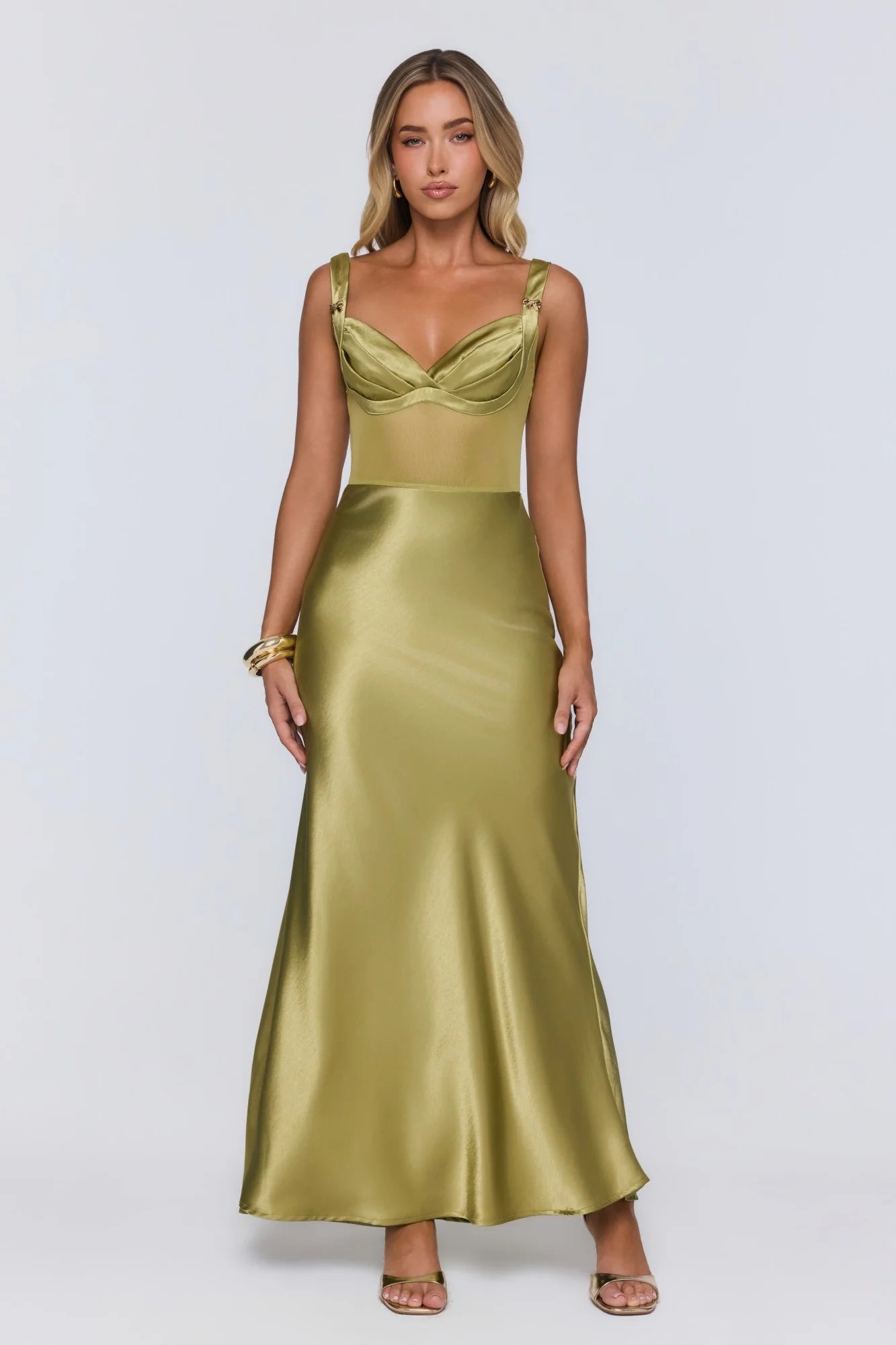 Silk Presence Satin Maxi Dress Olive