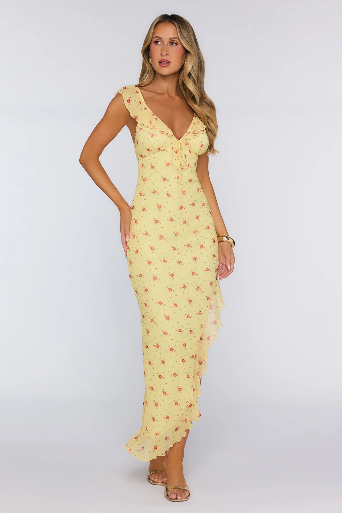 Polished Intentions Mesh Maxi Dress Yellow
