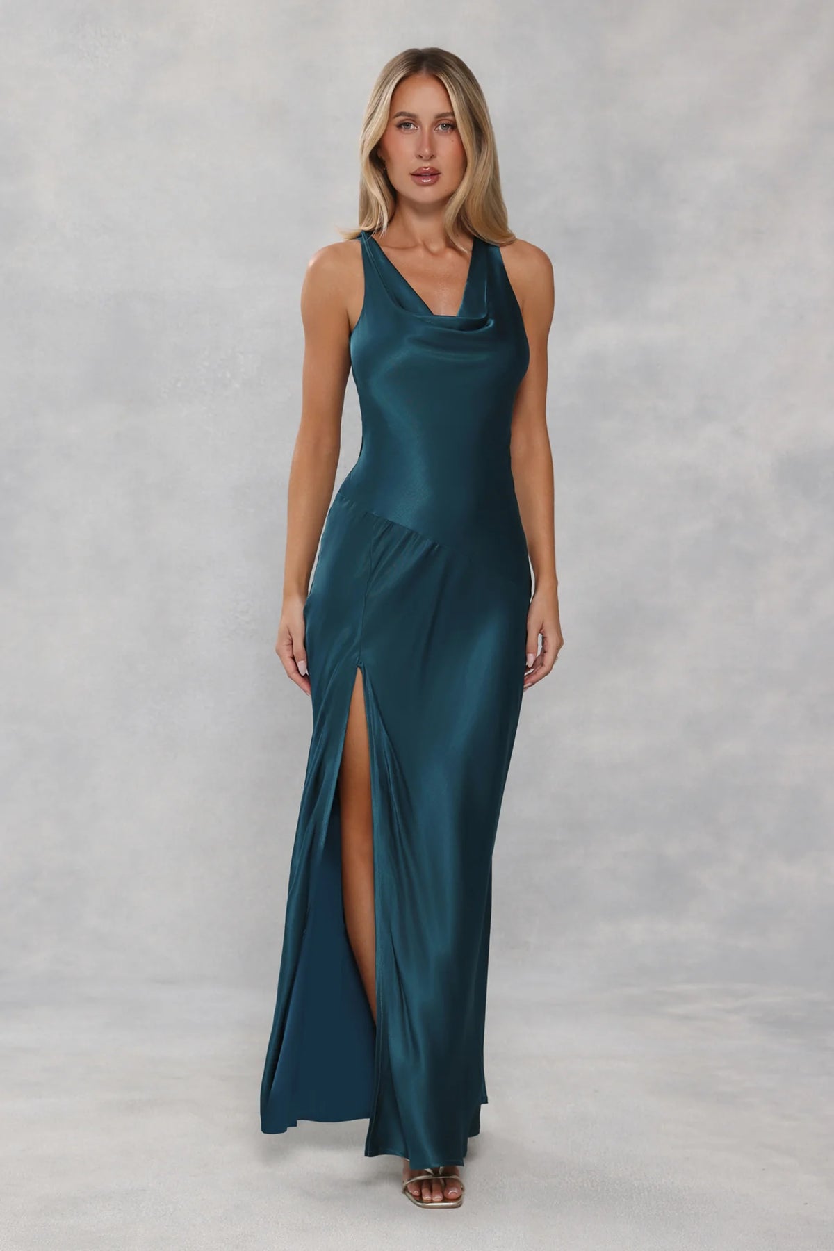 The Loretta Cowl Satin Maxi Dress Teal