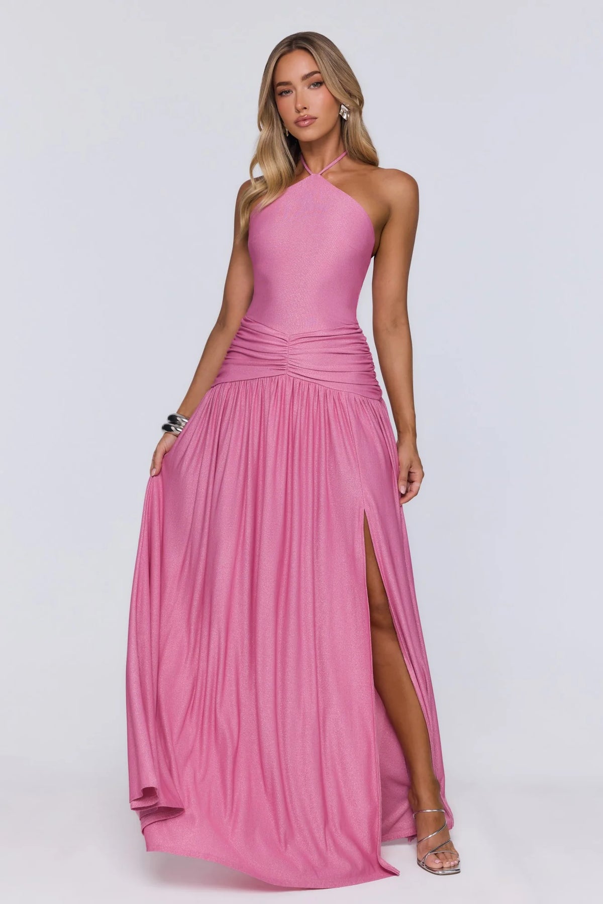 Spark Of Sophistication Halter Maxi Dress Pink