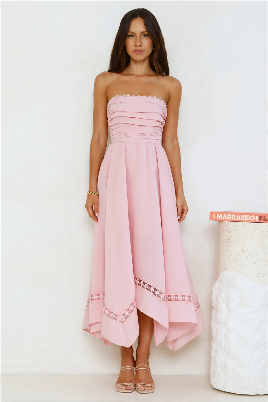 Clarissa Strapless Midi Dress Pink