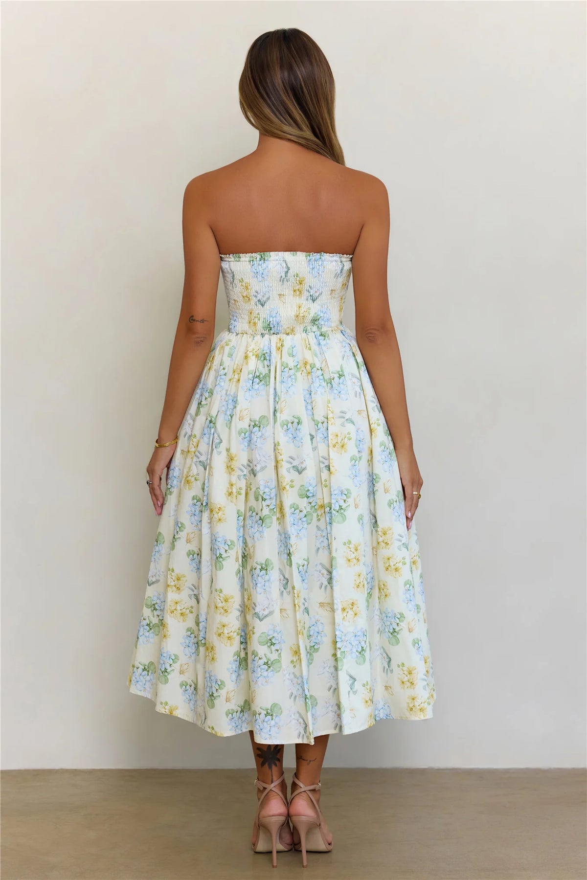 Afternoon Bliss Strapless Floral Maxi Dress White