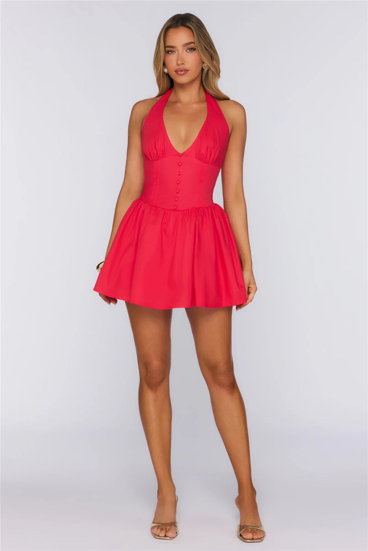 Vanilla Delight Halter Mini Dress Red