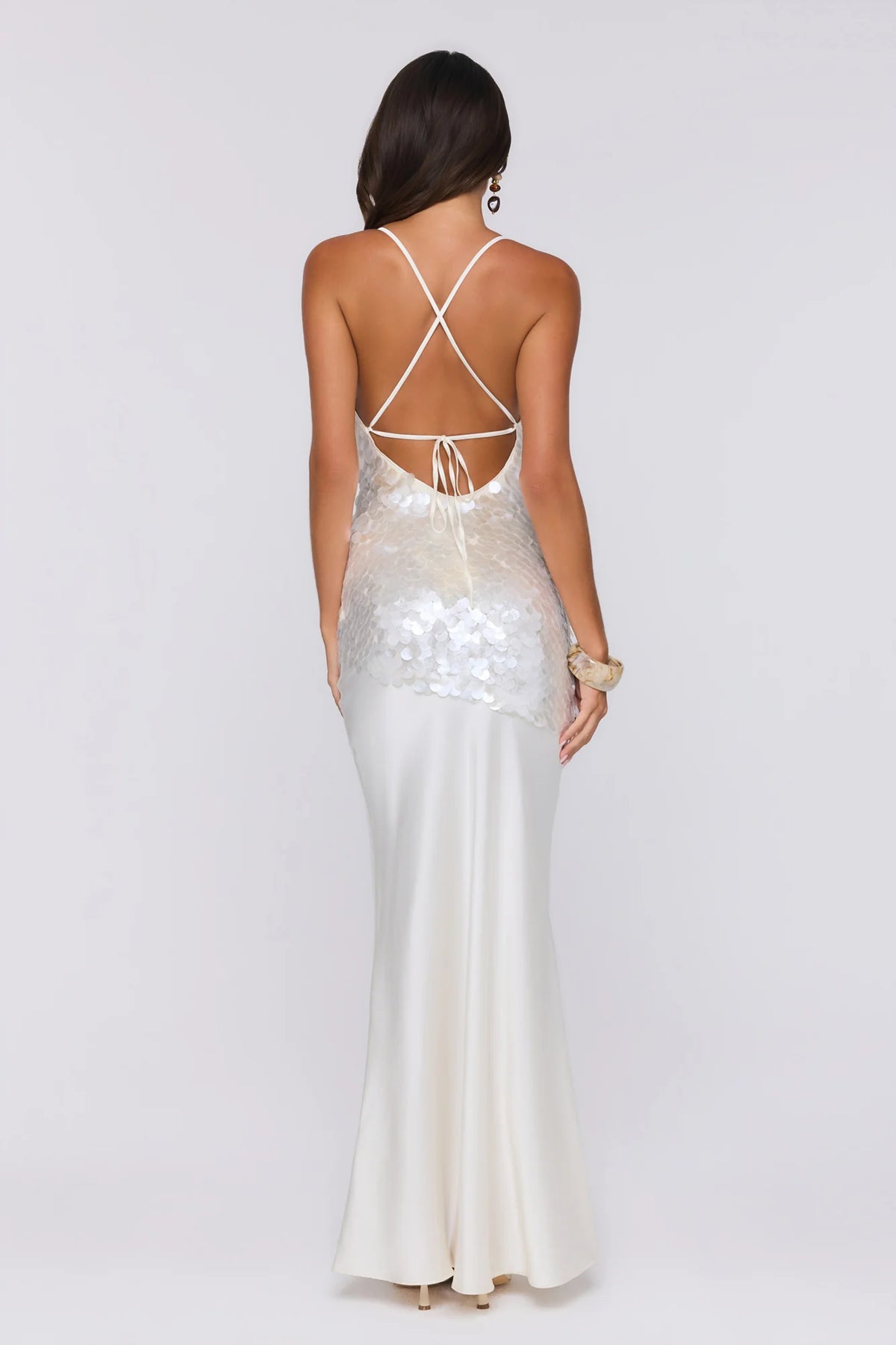 Shimmer Glow Sequin Maxi Dress Ecru White