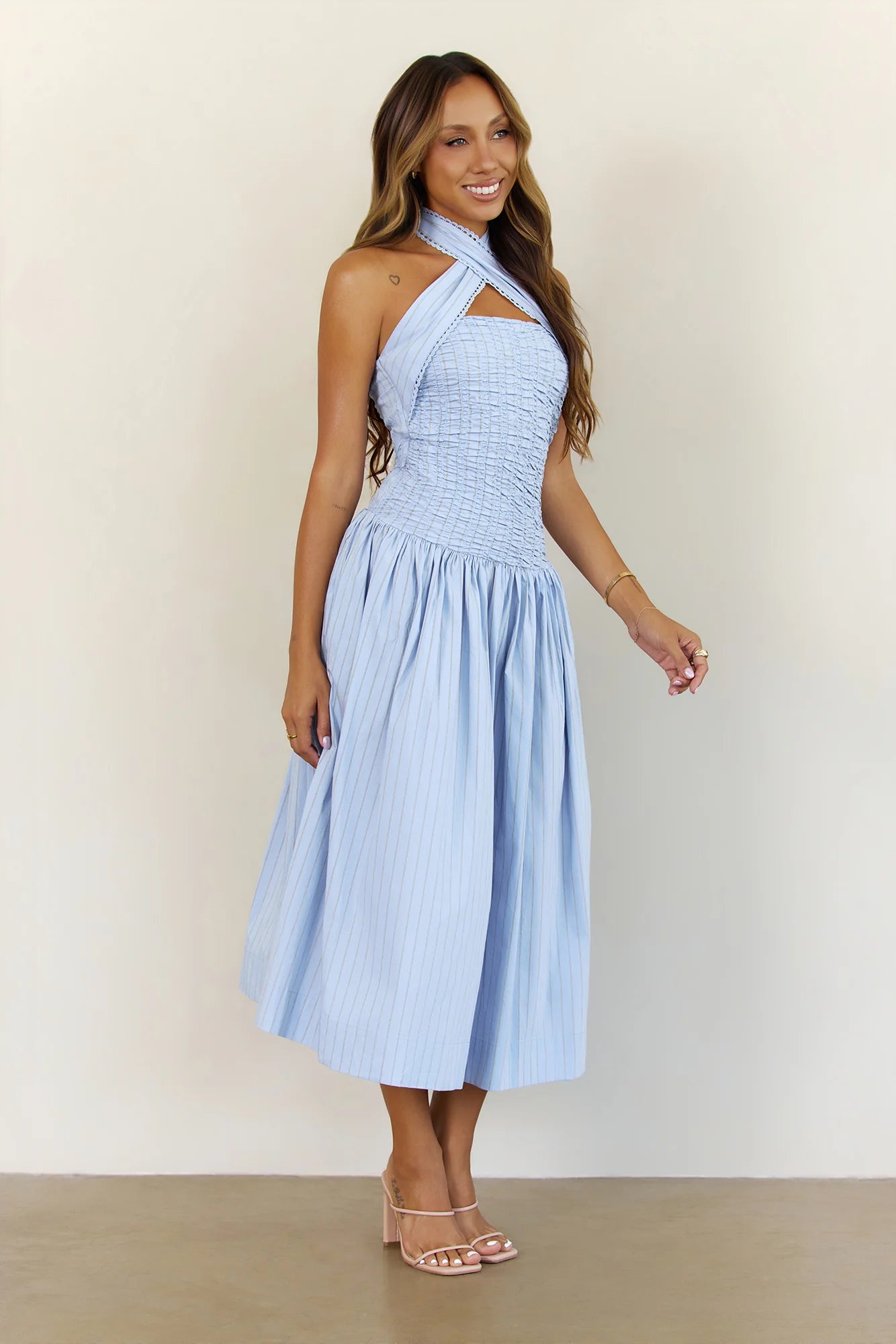 Poolside Whispers Halter Midi Dress Blue