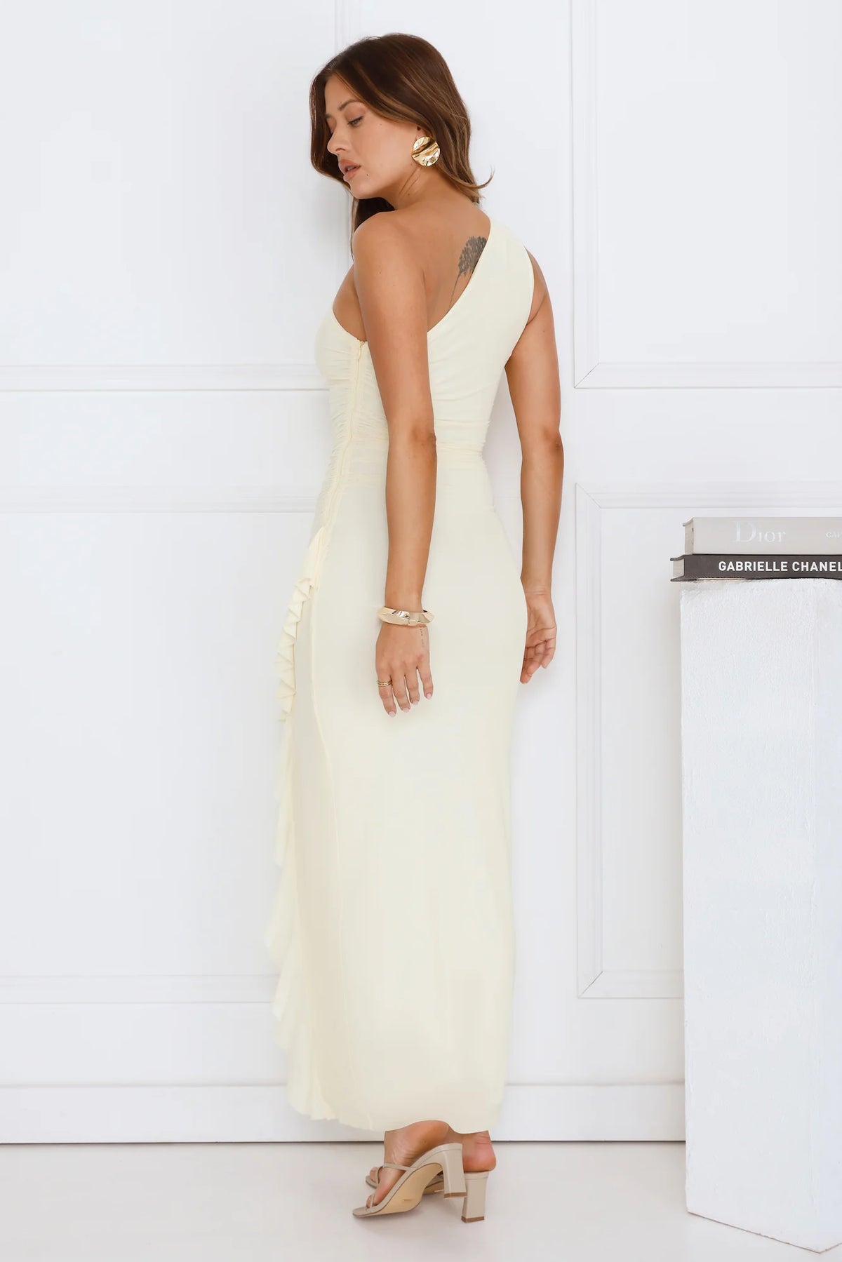 Style District One Shoulder Maxi Dress Yellow