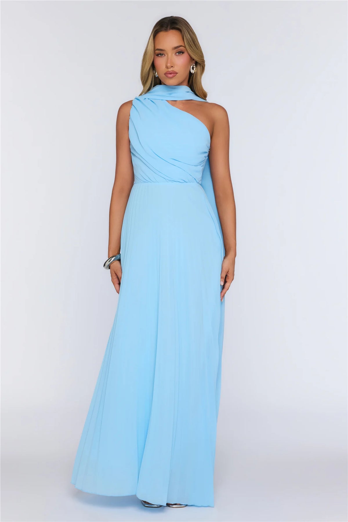 Rosy Romance One Shoulder Maxi Dress Blue