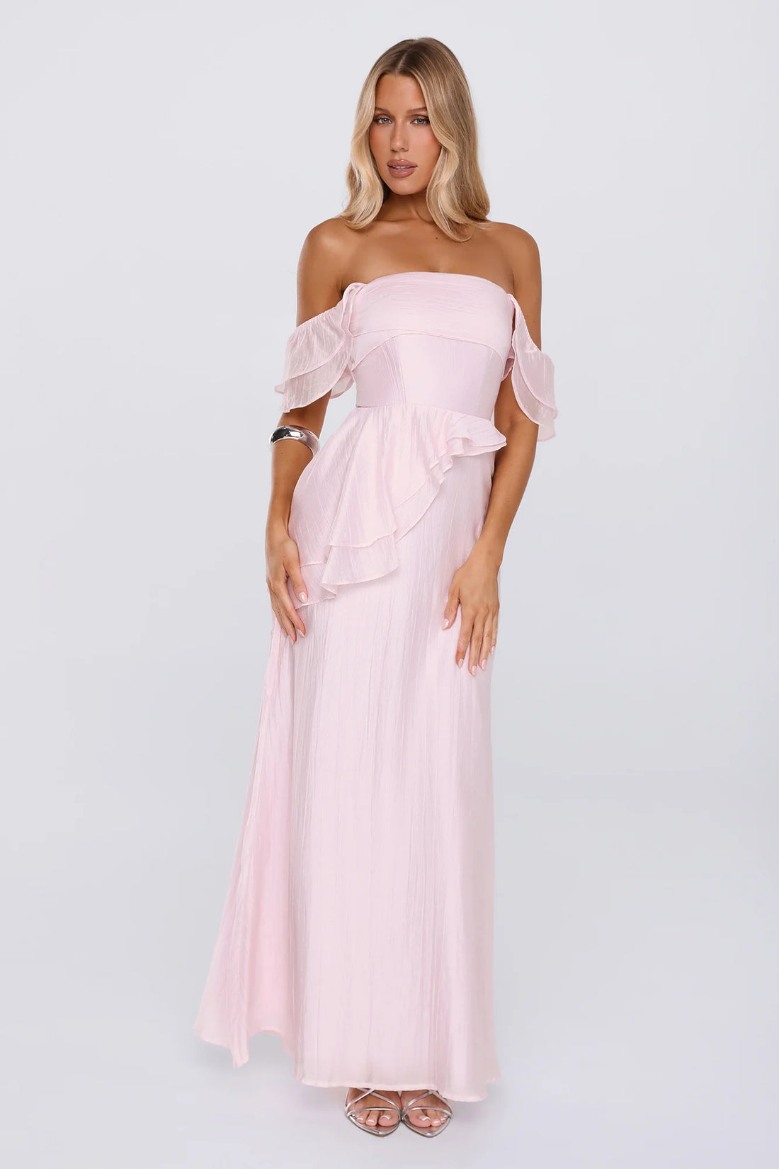 She's In Her Element Off Shoulder Maxi Dress Pink