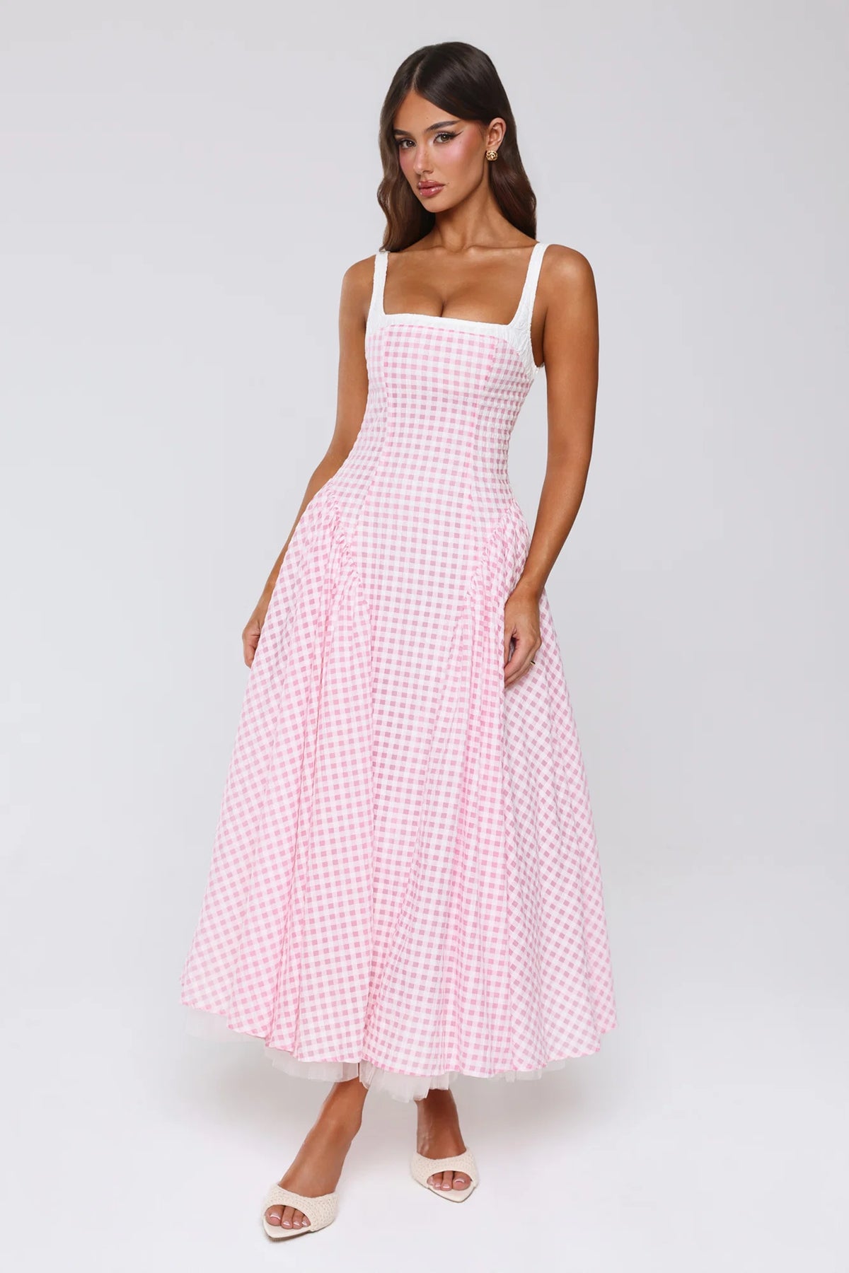 Vintage Vows Gingham Maxi Dress Blush