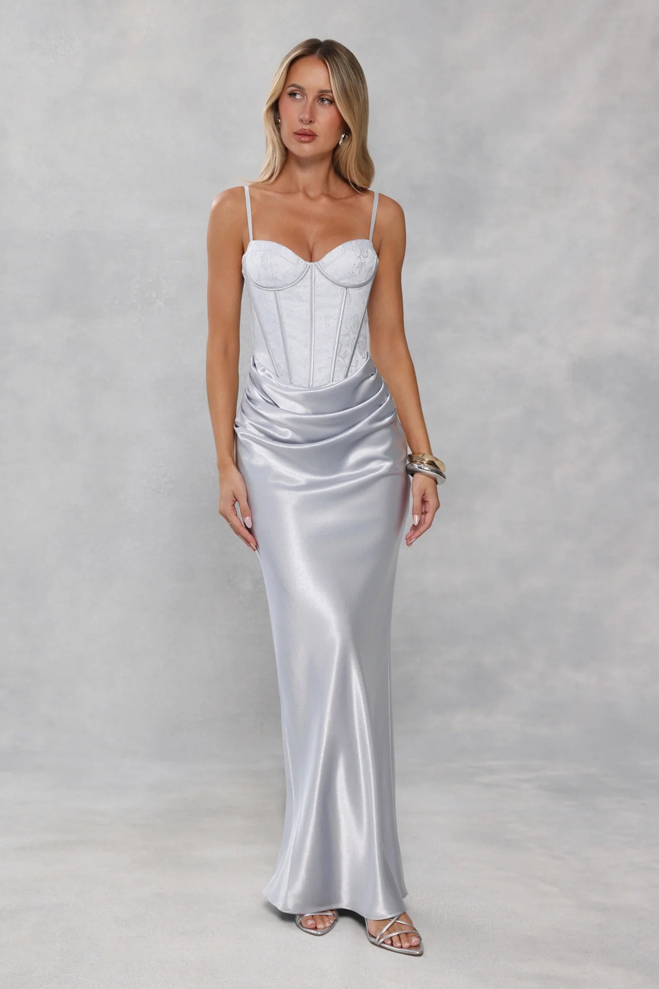 Shimmering Horizon Satin Maxi Dress Blue