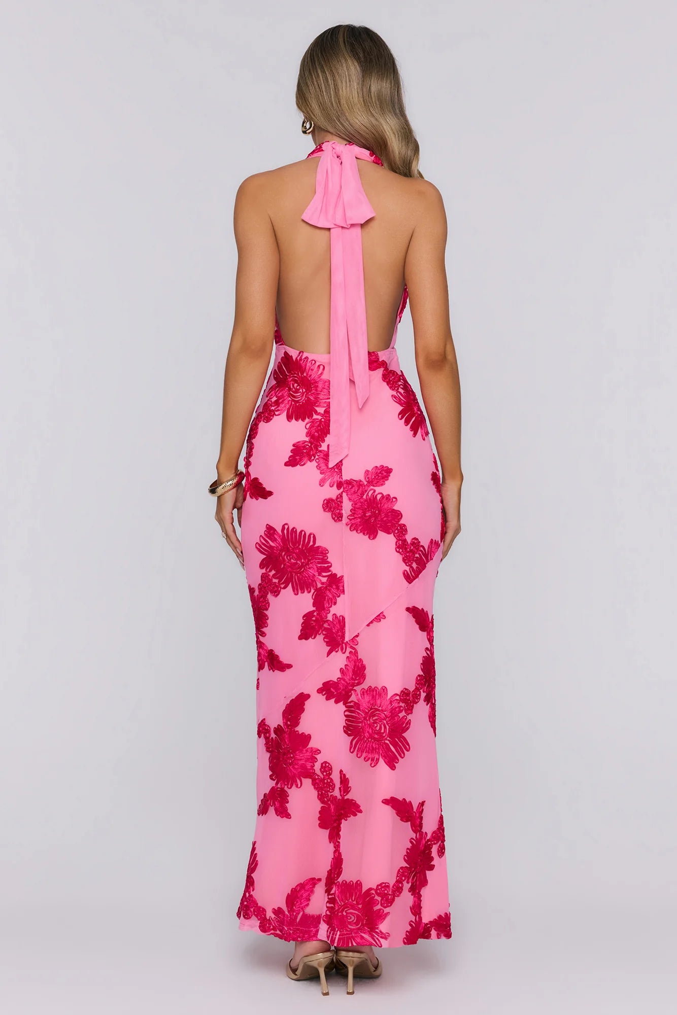 Electric Darling Mesh Halter Maxi Dress Pink
