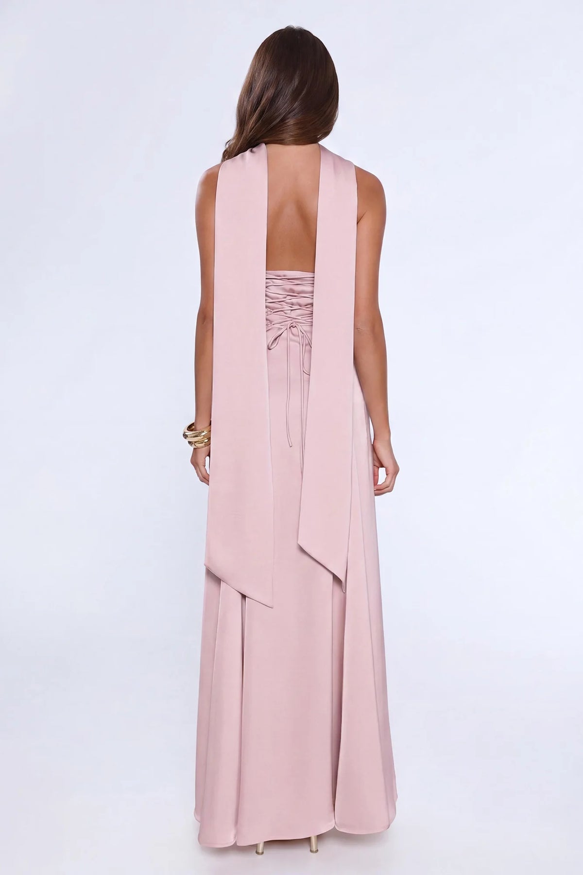Satin Tempt Strapless Maxi Dress Blush