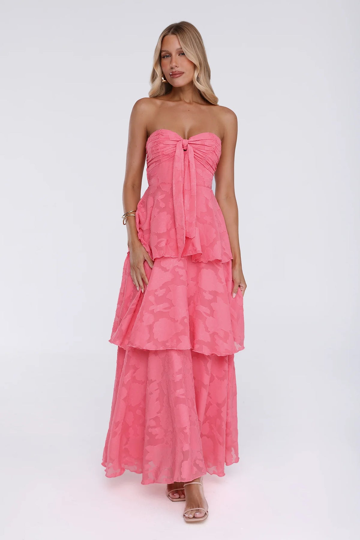 Frost Flare Strapless Maxi Dress Coral