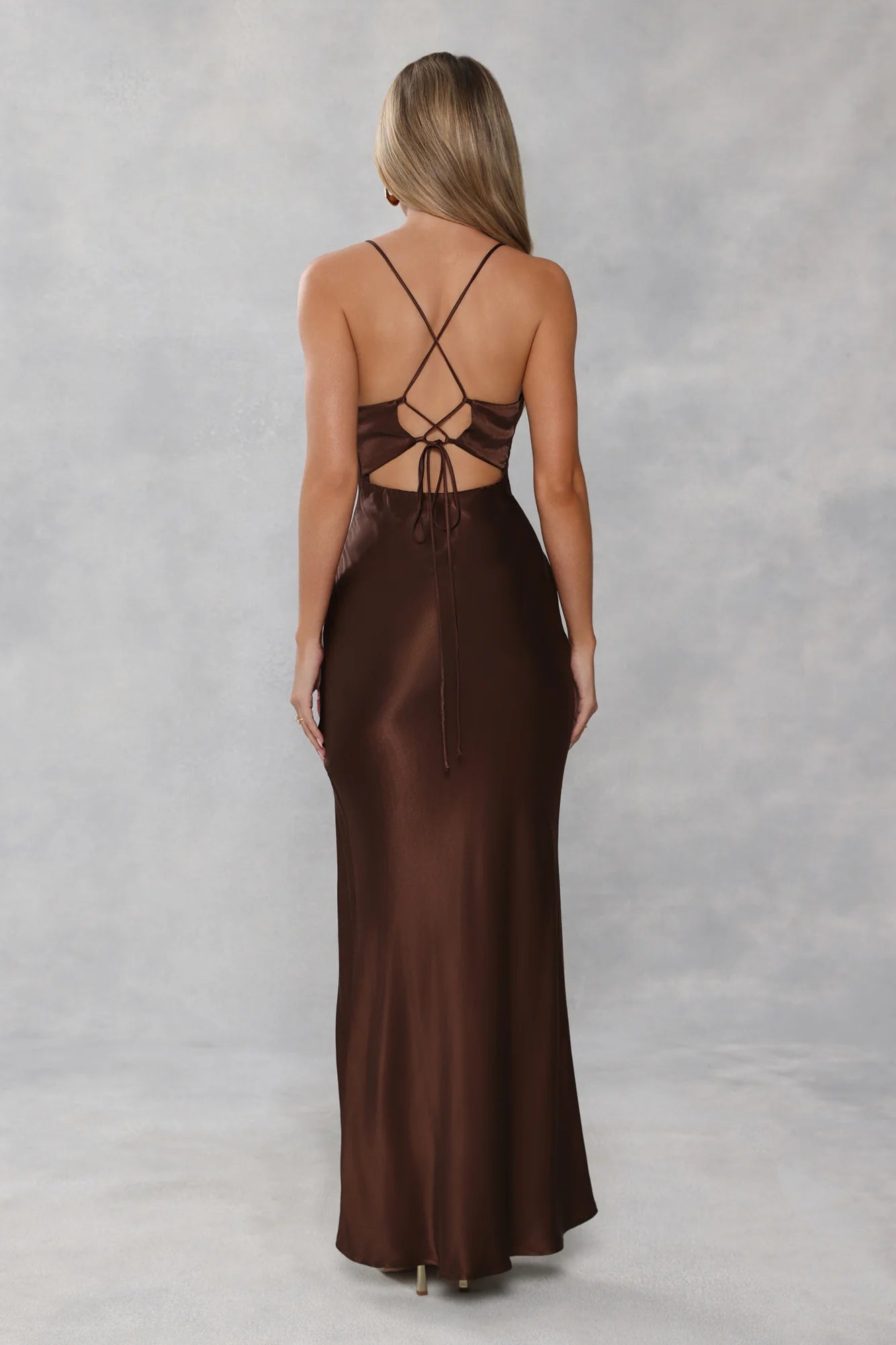 The Sophia Satin Maxi Dress Chocolate Brown