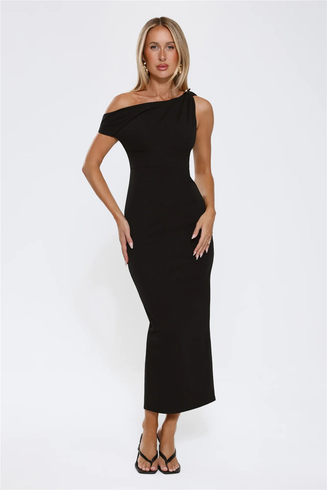 Downtown Alley Off Shoulder Midi Dress Black
