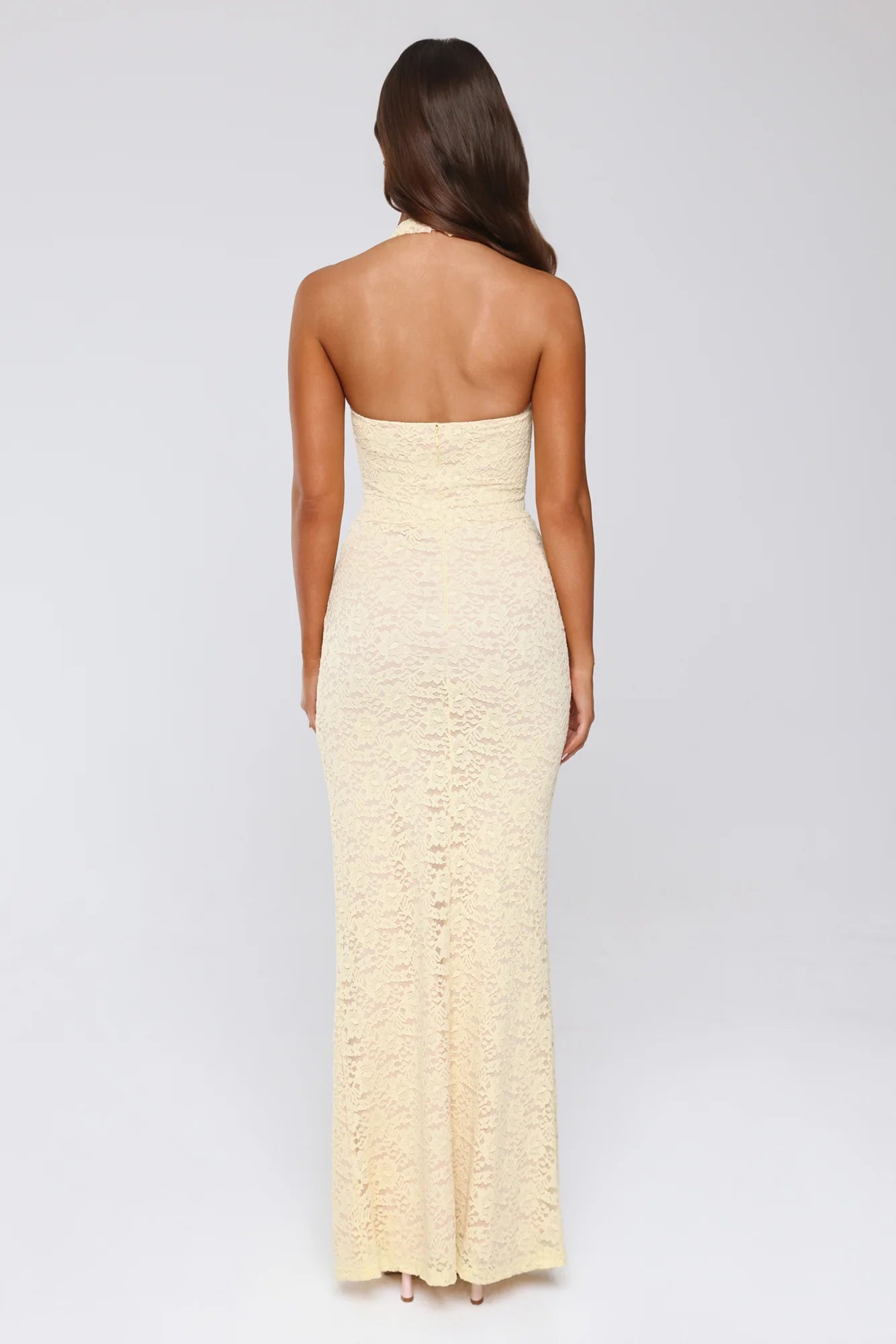 Delicate Daydream Halter Lace Maxi Dress Yellow