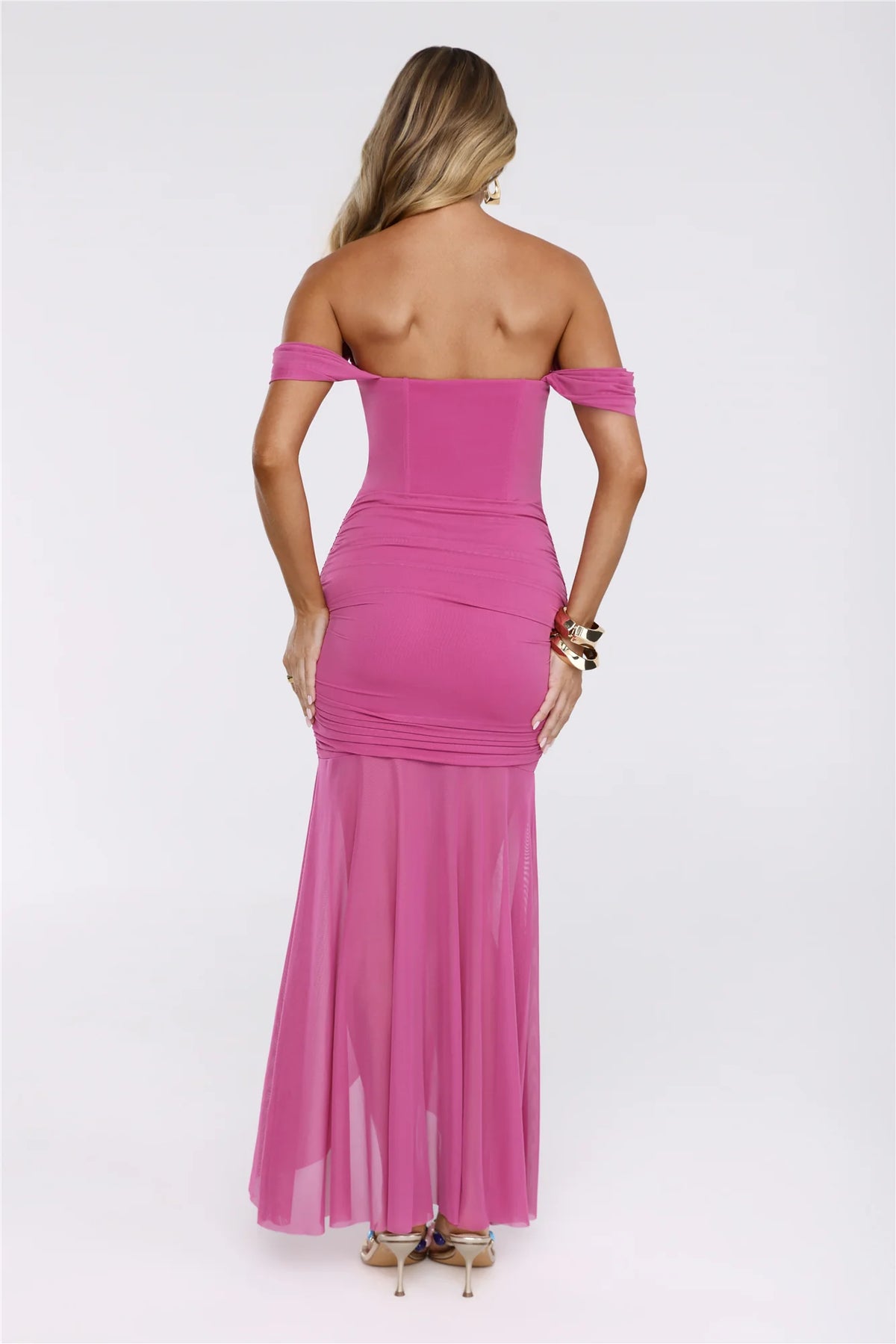 City Glow Up Off Shoulder Maxi Dress Plum