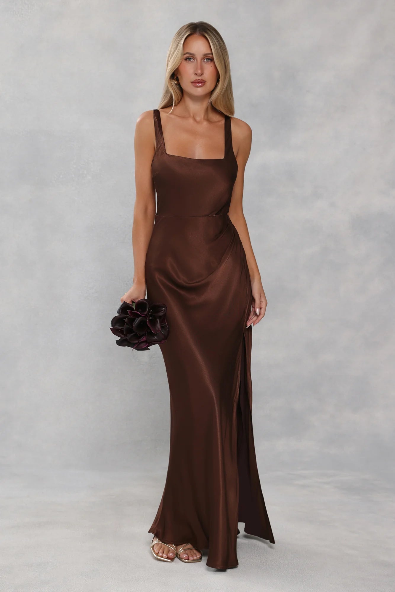 The Evelina Satin Maxi Dress Chocolate Brown