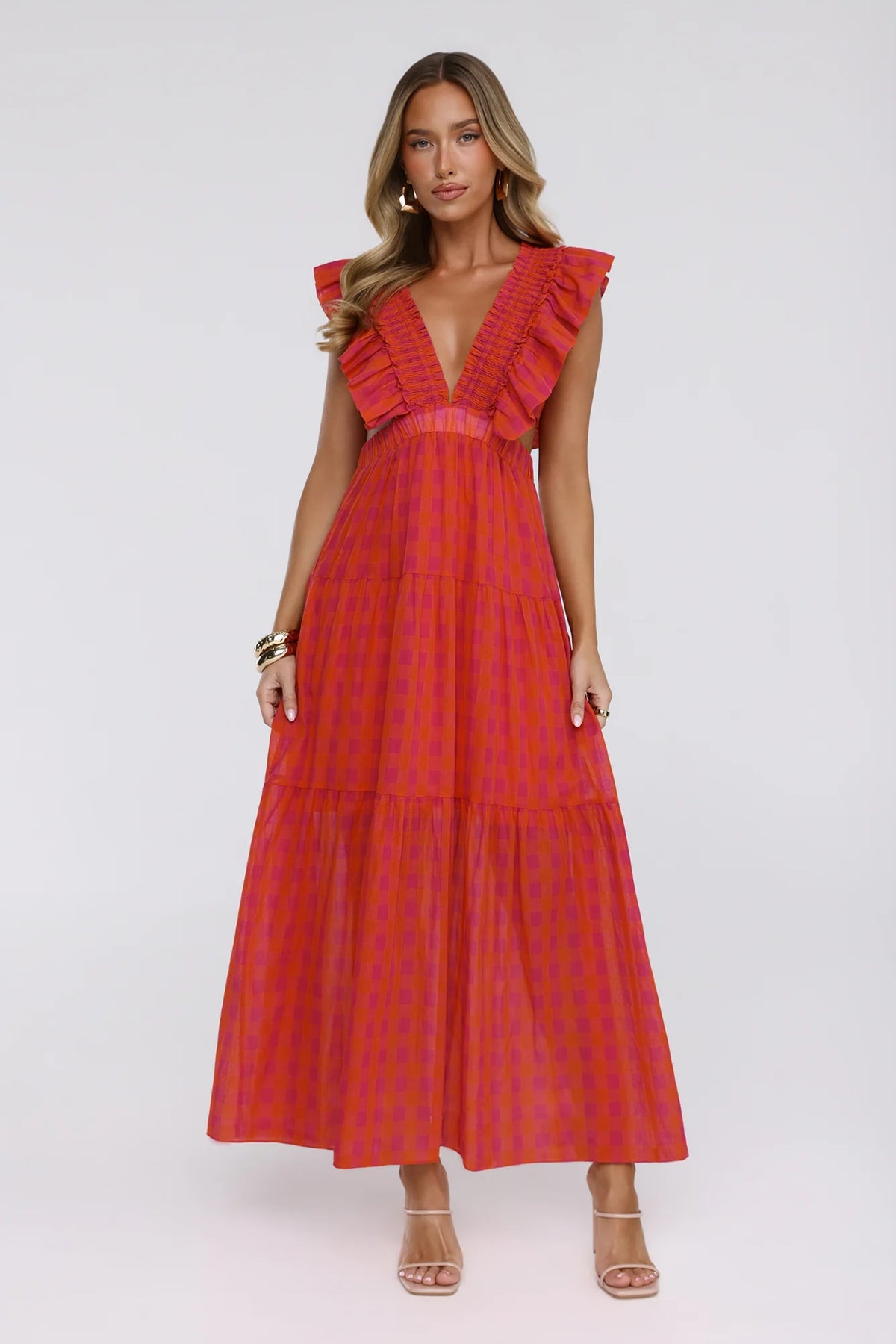 Classic Plaid Maxi Dress Pink