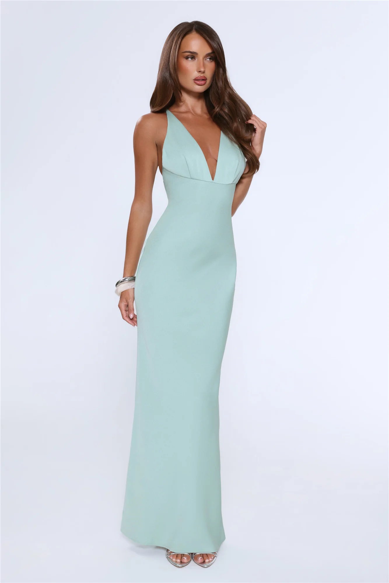 Midnight Luxe Satin Maxi Dress Sage