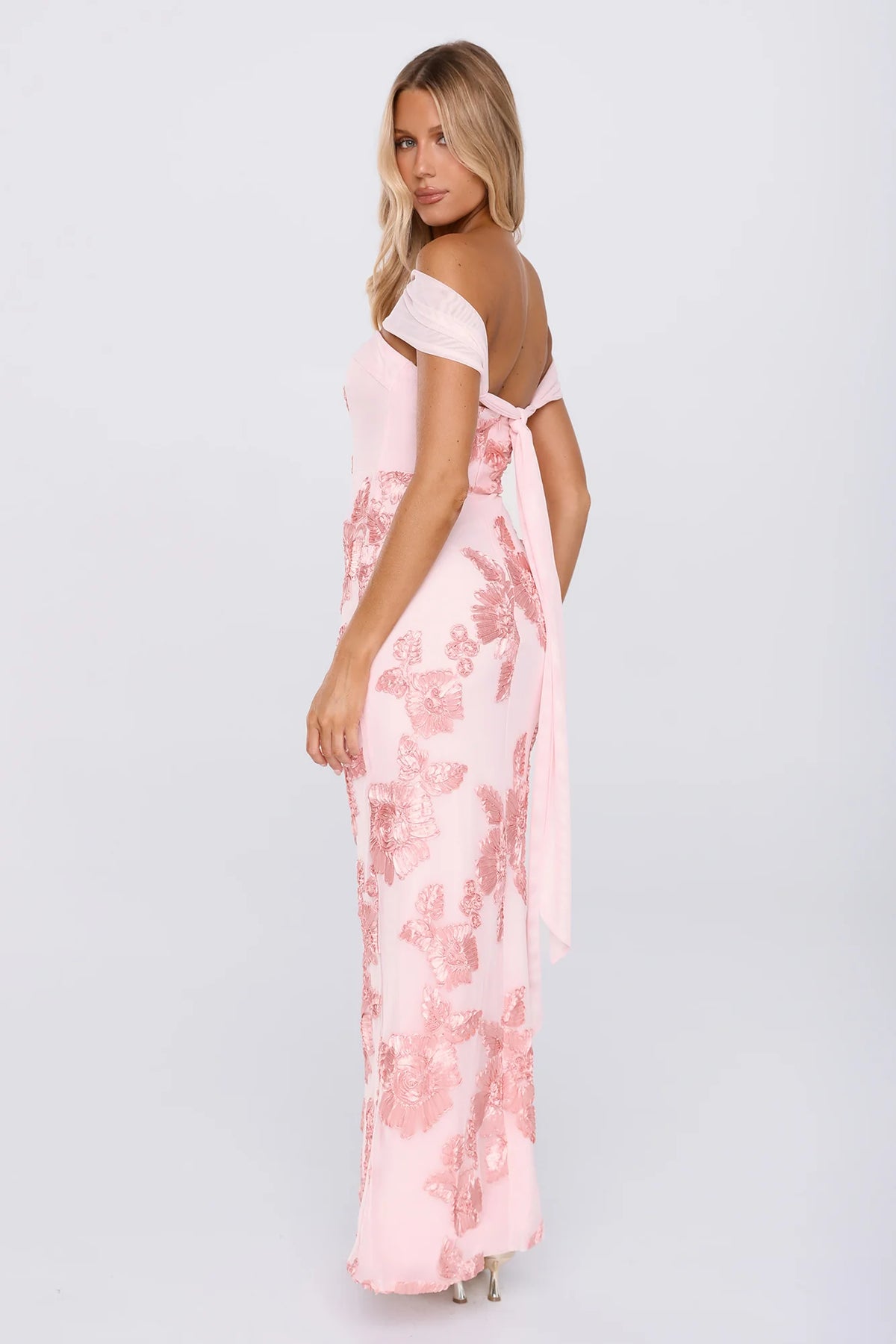 Worth the Plans Mesh Off Shoulder Maxi Dress Pink