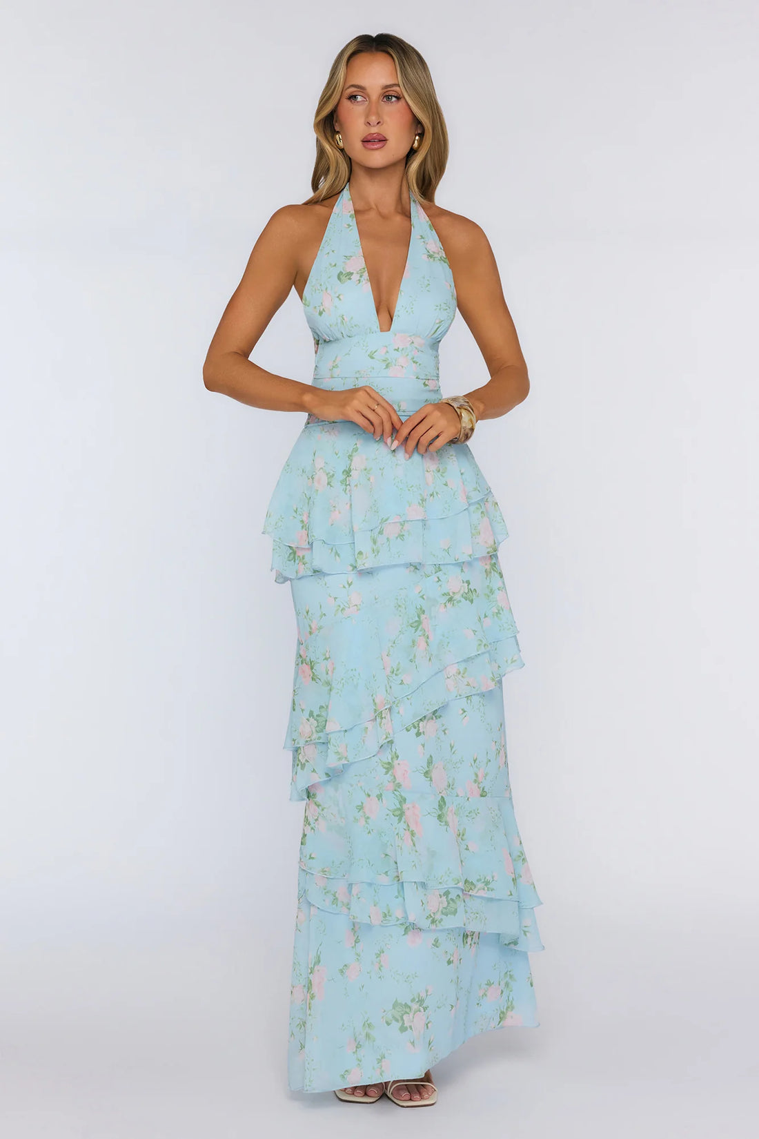Wear The Aura Halter Maxi Dress Blue